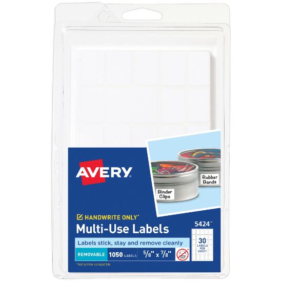 Picture of Avery Removable Labels, Non-Printable, 5424, Rectangle, 5/8in x 7/8in, White, Pack Of 1,050 Small Stickers