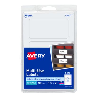 Picture of Avery Removable Labels, 5440, Rectangle, 1-1/2in x 3in, White, Pack Of 150