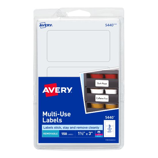 Picture of Avery Removable Labels, 5440, Rectangle, 1-1/2in x 3in, White, Pack Of 150