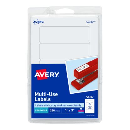 Picture of Avery Removable Labels, 5436, Rectangle, 1in x 3in, White, Pack Of 250