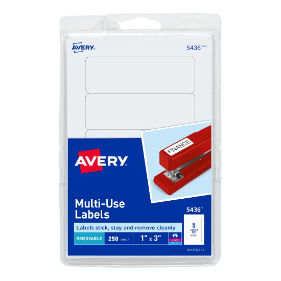 Picture of Avery Removable Labels, 5436, Rectangle, 1in x 3in, White, Pack Of 250