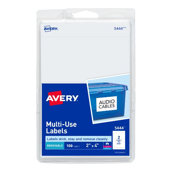 Picture of Avery Removable Labels, 5444, Rectangle, 2in x 4in, White, Pack Of 100