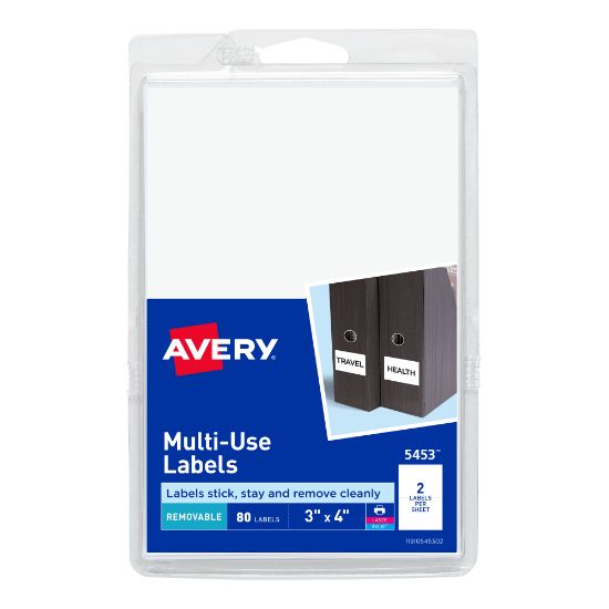 Picture of Avery Removable Labels, 5453, Rectangle, 3in x 4in, White, Pack Of 80