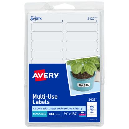 Picture of Avery Removable Labels, 5422, Rectangle, 1/2in x 1-3/4in, White, Pack Of 840 Labels