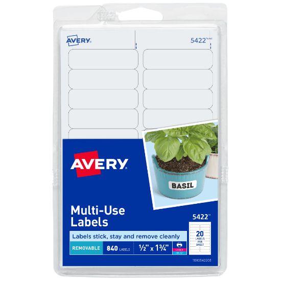 Picture of Avery Removable Labels, 5422, Rectangle, 1/2in x 1-3/4in, White, Pack Of 840 Labels