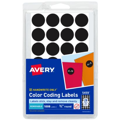 Picture of Avery Color-Coding Removable Labels, 5459, Round, 3/4 Inch Diameter, Black, Pack Of 1,008 Non-Printable Dot Stickers