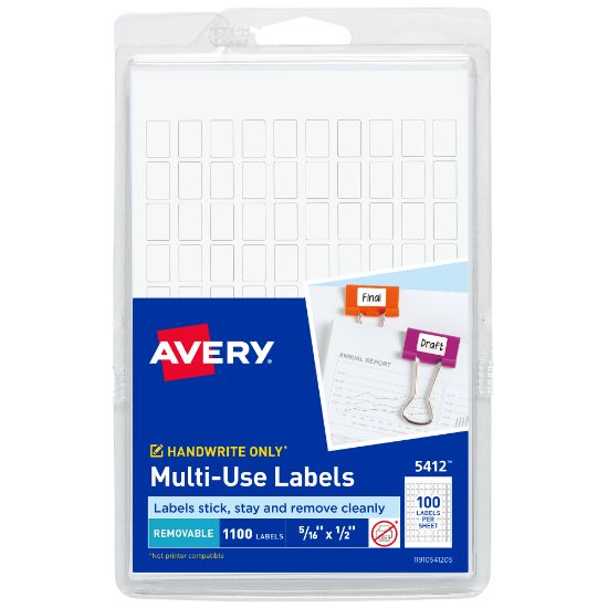 Picture of Avery Removable Multipurpose Labels, 5412, 5/16in x 1/2in, White, Pack Of 1,100