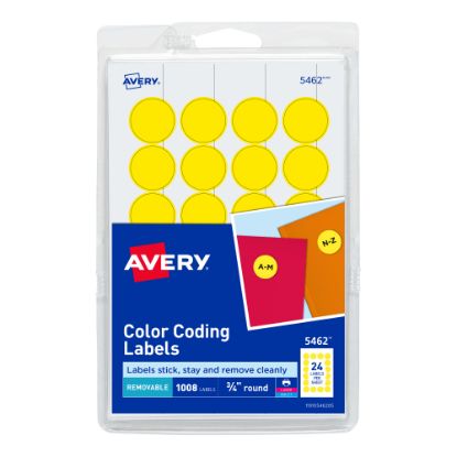 Picture of Avery Removable Color-Coding Labels, 5462, Round, 3/4in Diameter, Yellow, Pack Of 1,008