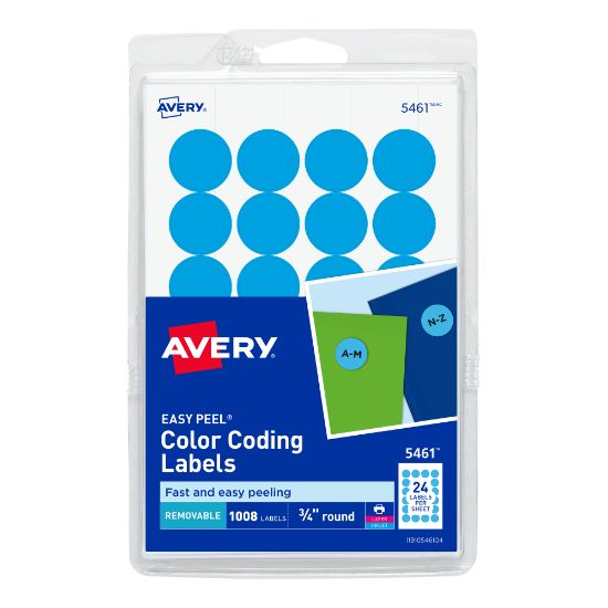 Picture of Avery Removable Color-Coding Labels, 5461, Round, 3/4in Diameter, Light Blue, Pack Of 1,008