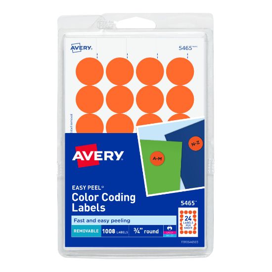 Picture of Avery Removable Color-Coding Labels, 5465, Round, 3/4in Diameter, Orange, Pack Of 1,008