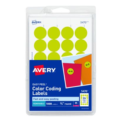 Picture of Avery Removable Round Color-Coding Labels, 5470, 3/4in Diameter, Neon Yellow, Pack Of 1,008