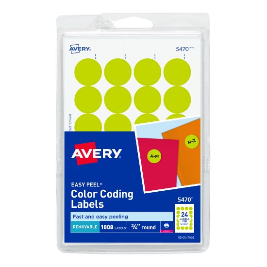 Picture of Avery Removable Round Color-Coding Labels, 5470, 3/4in Diameter, Neon Yellow, Pack Of 1,008