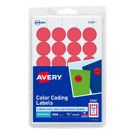 Picture of Avery Removable Color-Coding Labels, 5466, Round, 3/4in Diameter, Red, Pack Of 1,008