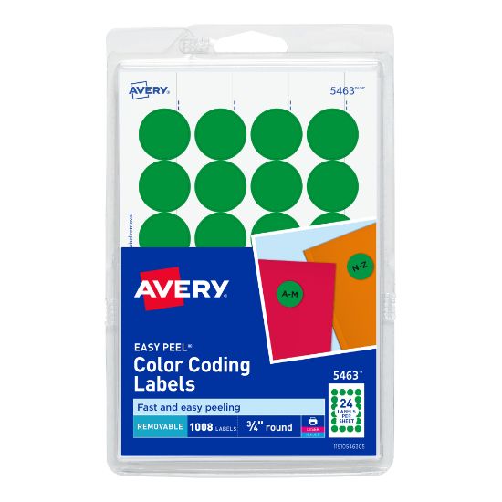 Picture of Avery Removable Color-Coding Labels, 5463, Round, 3/4in Diameter, Green, Pack Of 1,008