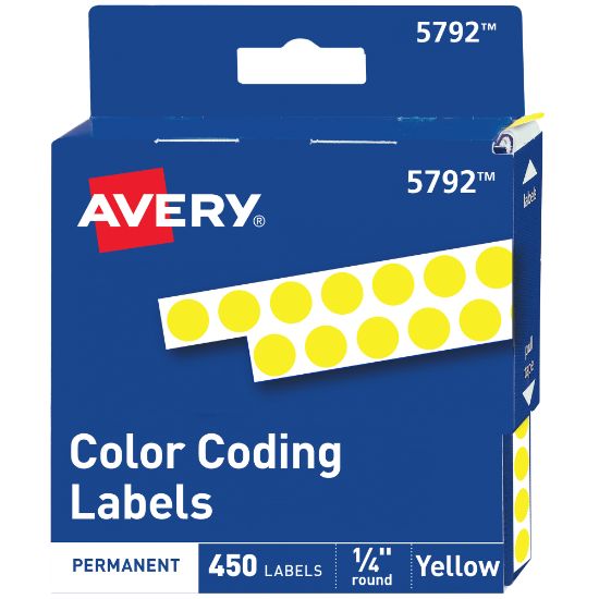 Picture of Avery Color-Coding Permanent Labels, Non-Printable, Round, 1/4in Diameter, Yellow, Pack Of 450 Dot Stickers