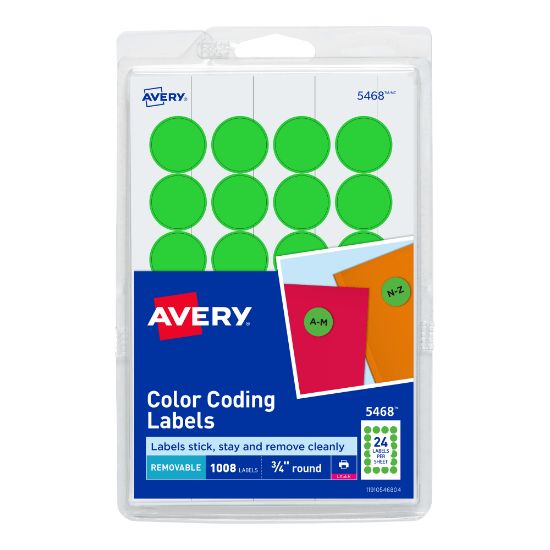 Picture of Avery Removable Color-Coding Labels, 5468, Round, 3/4in Diameter, Neon Green, Pack Of 1,008