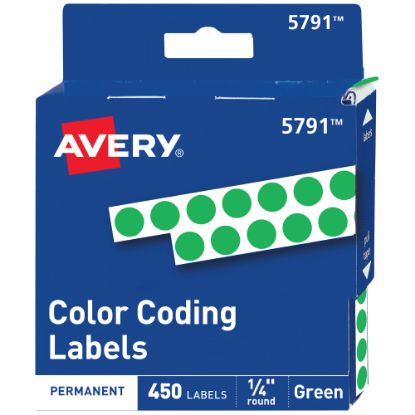 Picture of Avery Color-Coding Permanent Labels, Non-Printable, Round, 1/4in Diameter, Green, Pack Of 450 Dot Stickers