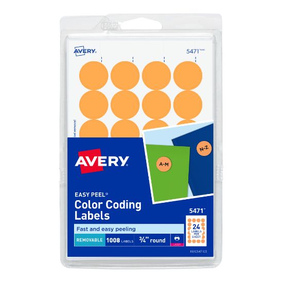 Picture of Avery Removable Round Color-Coding Labels, 5471, 3/4in Diameter, Orange Neon, Pack Of 1,008