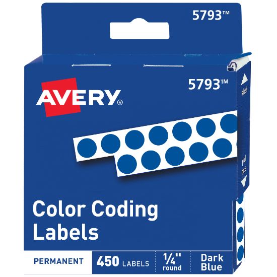 Picture of Avery Color-Coding Permanent Labels, Non-Printable, 5793, Round, 1/4in Diameter, Dark Blue, Pack Of 450 Dot Stickers