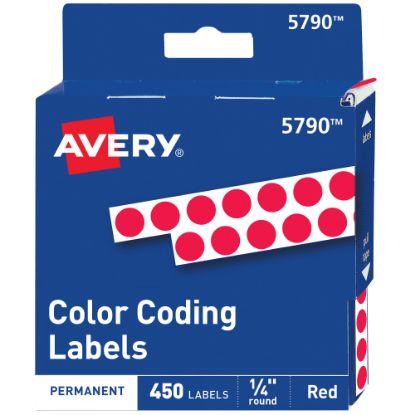 Picture of Avery Permanent Round Color-Coding Labels, 5790, 1/4in Diameter, Red, Pack Of 450