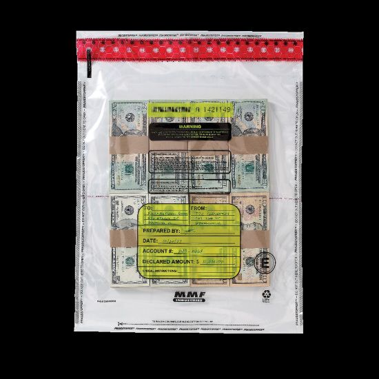 Picture of MMF Industries Tamper-Evident Bundle Bags, 4 Capacity, Self-Seal Adhesive, 15in x 20in, Clear, Box Of 250