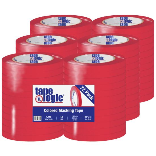 Picture of Tape Logic Color Masking Tape, 3in Core, 0.5in x 180ft, Red, Case Of 72