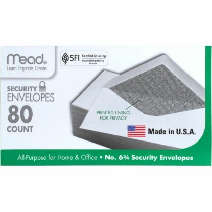 Picture of Mead White Security Envelopes - Security - #6 3/4 - 6 1/2in Width x 3 5/8in Length - 20 lb - Gummed - Wove - 80 / Box - White