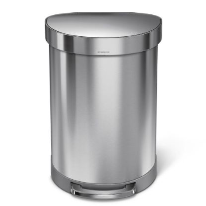 Picture of Simplehuman Semi-Round Step Trash Can, 16 Gallons, Brushed Stainless Steel