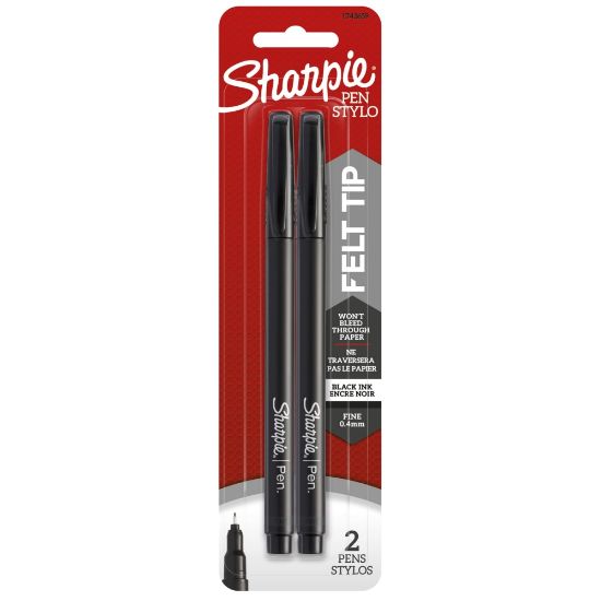 Picture of Sharpie Fine-Point Pens, Fine Point, 0.4 mm, Black Barrels, Black Ink, Pack Of 2