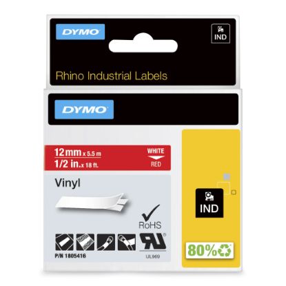 Picture of DYMO Rhino Vinyl Label Tape, 1/2in x 18in, White/Red