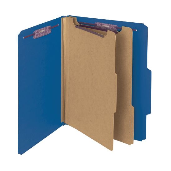 Picture of Smead Classification Folders, Pressboard With SafeSHIELD Fasteners, 2 Dividers, 2in Expansion, Letter Size, Dark Blue, Box Of 10