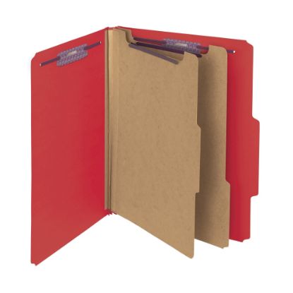 Picture of Smead Classification Folders, Pressboard With SafeSHIELD Fasteners, 2 Dividers, 2in Expansion, Letter Size, Bright Red, Box Of 10