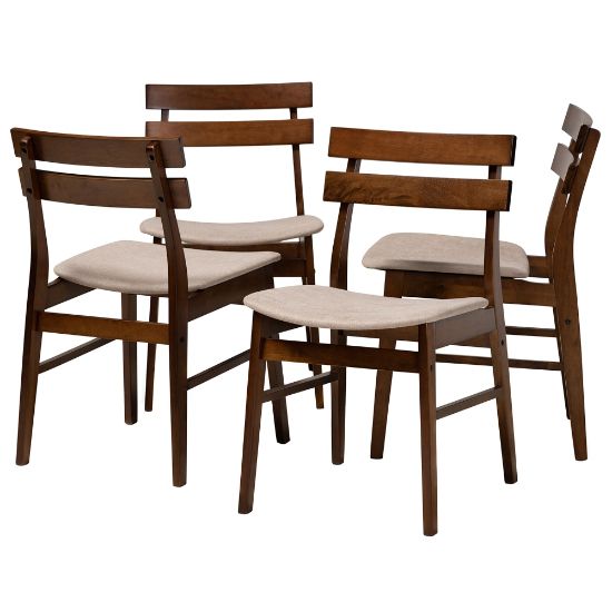 Picture of Baxton Studio Devlin Dining Chairs, Light Beige/Walnut, Set Of 4 Chairs