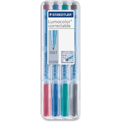 Picture of Lumocolor Correctable Marker Pens - Fine Marker Point - 0.6 mm Marker Point Size - Refillable - Assorted - Polypropylene Barrel - 4 / Set