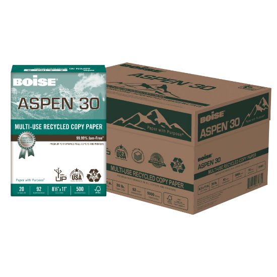 Picture of Boise ASPEN 30 Multi-Use Printer & Copy Paper, 10 Reams, White, Letter (8.5in x 11in), 5000 Sheets Per Case, 20 Lb, 92 Brightness, 30% Recycled, FSC Certified