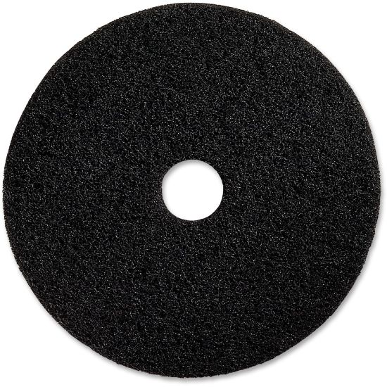 Picture of Genuine Joe Black Floor Stripping Pad - 19in Diameter - 5/Carton x 19in Diameter x 1in Thickness - Stripping, Floor - 175 rpm to 350 rpm Speed Supported - Resilient, Heavy Duty, Flexible, Dirt Remover, Long Lasting, Abrasive, Rotate - Fiber, Resin - Black