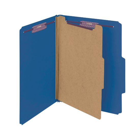 Picture of Smead Classification Folders, Pressboard With SafeSHIELD Fasteners, 1 Divider, 2in Expansion, Letter Size, 100% Recycled, Dark Blue, Box Of 10