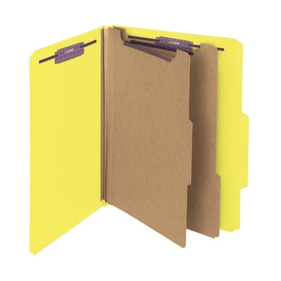 Picture of Smead Pressboard Classification Folders, 2 Dividers, Letter Size, Yellow, Box Of 10