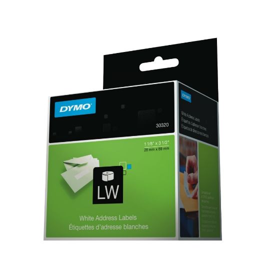 Picture of DYMO LabelWriter Address Labels, 30320, 1in Core, 1.13in x 3.5in, White, 260 Per Roll, Box Of 2 Rolls