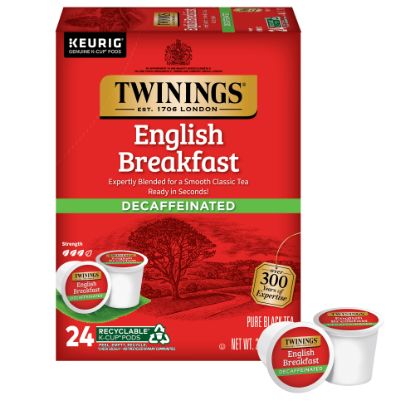 Picture of Twinings of London English Breakfast Tea Single-Serve K-CupPods, Decaffeinated, 0.11 Oz, Box Of 24