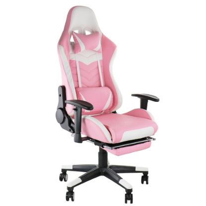 Picture of GameFitz Ergonomic Faux Leather Gaming Chair, Pink/White