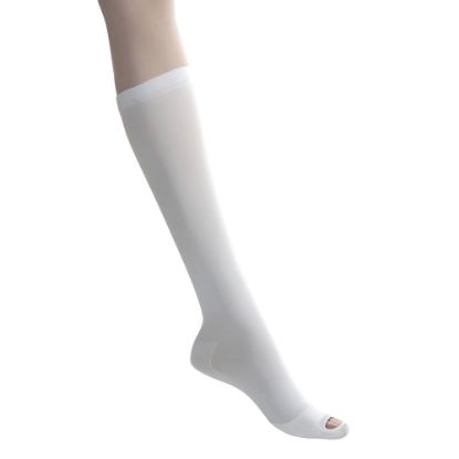 Picture of Medline EMS Nylon/Spandex Knee-Length Anti-Embolism Stockings, Medium Long, White, Pack Of 12 Pairs