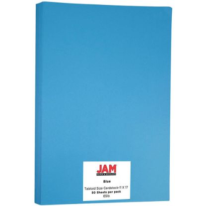 Picture of JAM Paper Card Stock, Blue, Ledger (11in x 17in), 65 Lb, 30% Recycled, Pack Of 50