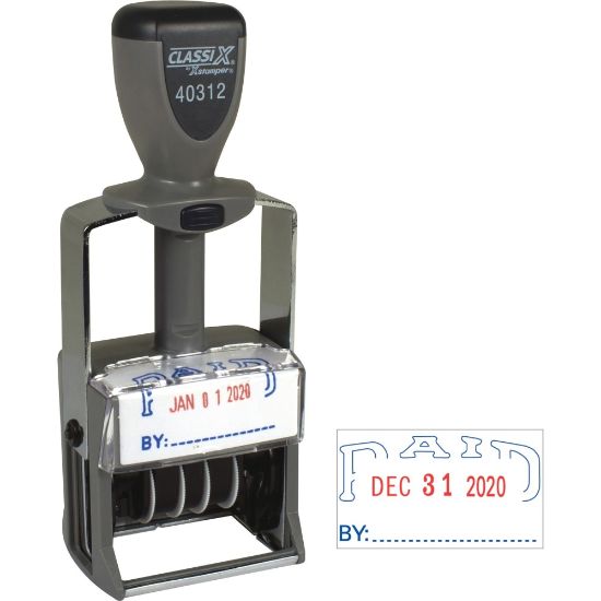 Picture of Xstamper Heavy-duty PAID Self-Inking Dater - Message/Date Stamp - "PAID" - Blue, Red - Metal, Plastic Metal - 1 Each