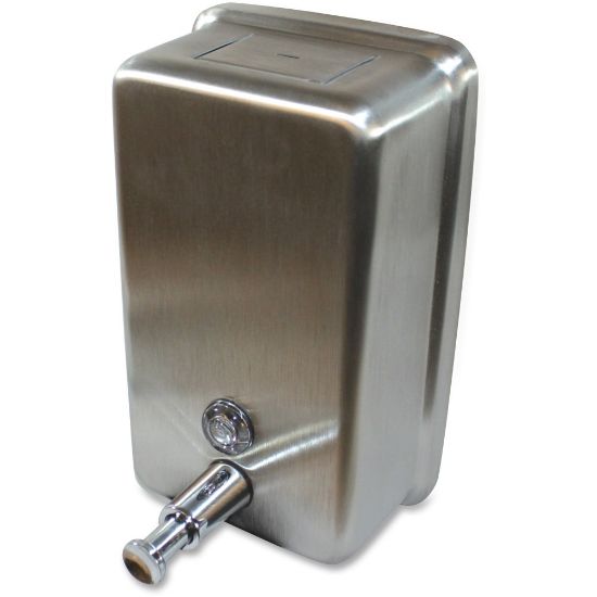 Picture of Genuine Joe Stainless Vertical Soap Dispenser - Manual - 1.25 quart Capacity - Tamper Proof, Theft Proof, Refillable - Stainless Steel - 1Each