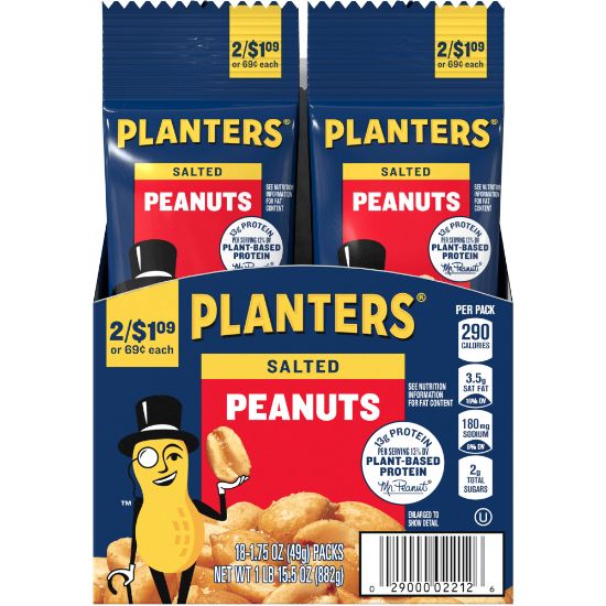 Picture of Planters Nut Pouches, Salted Peanuts, 1.75 Oz, Box Of 18