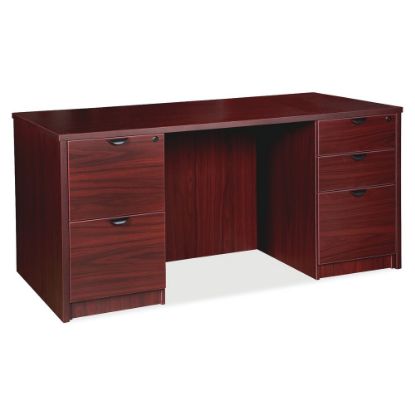 Picture of Lorell Prominence 2.0 60inW Double-Pedestal Computer Desk, Mahogany