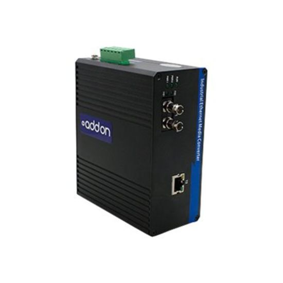 Picture of AddOn 100Mbs 1 RJ-45 to 1 ST Industrial Media Converter - Fiber media converter - 100Mb LAN - 10Base-T, 100Base-FX, 100Base-TX - RJ-45 / ST multi-mode - up to 12.4 miles - 1310 nm