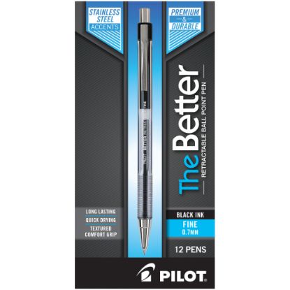 Picture of Pilot Better Retractable Ballpoint Pens, Fine Point, 0.7 mm, Translucent Black Barrel, Black Ink, Pack Of 12