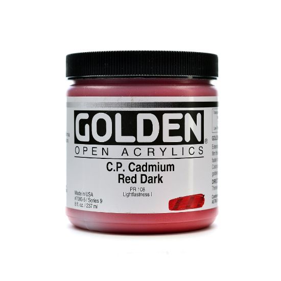 Picture of Golden OPEN Acrylic Paint, 8 Oz Jar, Cadmium Red Dark (CP)